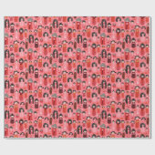 Niedlich Illustrierte Japanisch Kokeshi Pink Geschenkpapier (Flach)