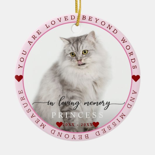 Niedlich in Love Memory Cat Foto Monogramm Keramik Ornament (Vorne)
