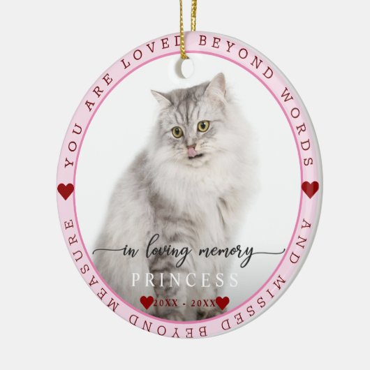 Niedlich in Love Memory Cat Foto Monogramm Keramik Ornament (Links)