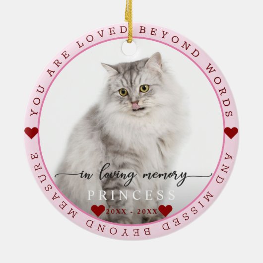 Niedlich in Love Memory Cat Foto Monogramm Keramik Ornament (Hinten)