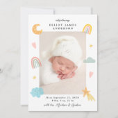 Niedlich in Wolken Regenbogen & Sterne Foto Birth Ankündigung (Vorderseite)