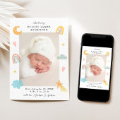 Niedlich in Wolken Regenbogen & Sterne Foto Birth Ankündigung