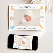 Niedlich in Wolken Regenbogen & Sterne Foto Birth Ankündigung