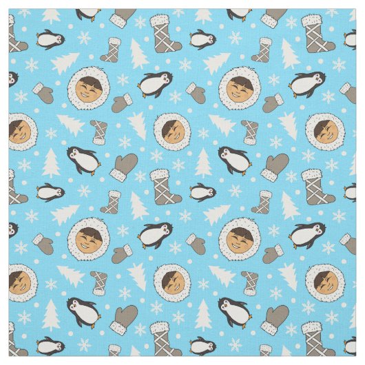 Niedlich Inuit Alaska Eskimo Kinder Weihnachtsdruc Stoff (Muster)