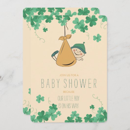 Niedlich irische Themed Kleeblatt Kinderdusche Einladung (Vorne/Hinten)