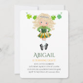 Niedlich Irish Dance Blond Girl Kleeblatts Geburts Einladung (Vorderseite)