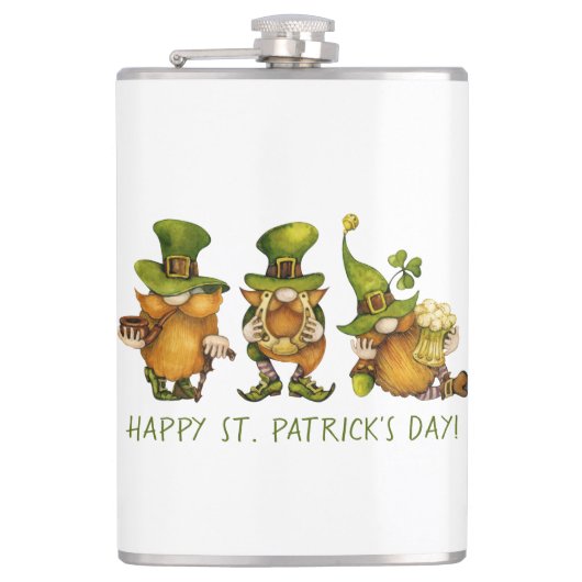 Niedlich Irish Gnomes Happy St Patrick's Day Flachmann (Vorderseite)