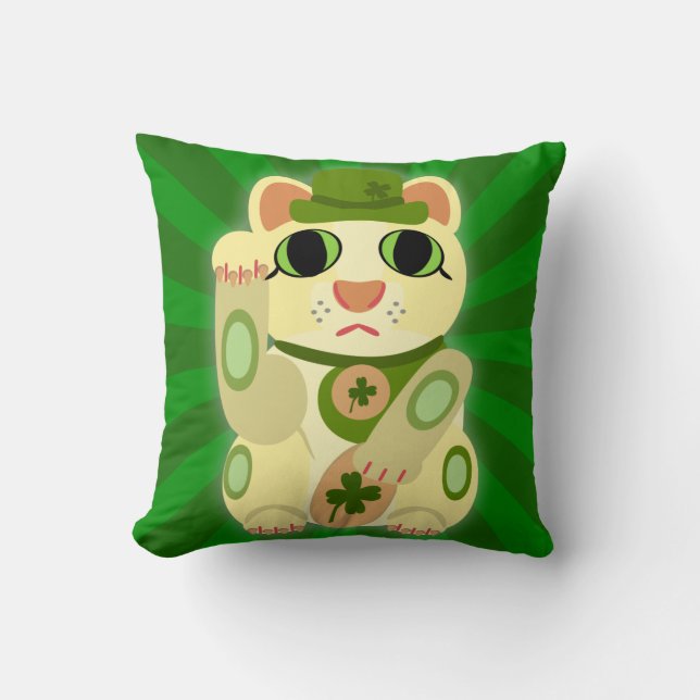 Niedlich Irish Lucky Cat Mashup Kissen (Vorderseite)