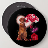 Niedlich Irish Setter Balloon Valentinstag Val Button (Vorne & Hinten)