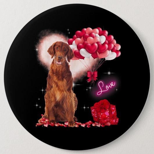 Niedlich Irish Setter Balloon Valentinstag Val Button (Vorderseite)