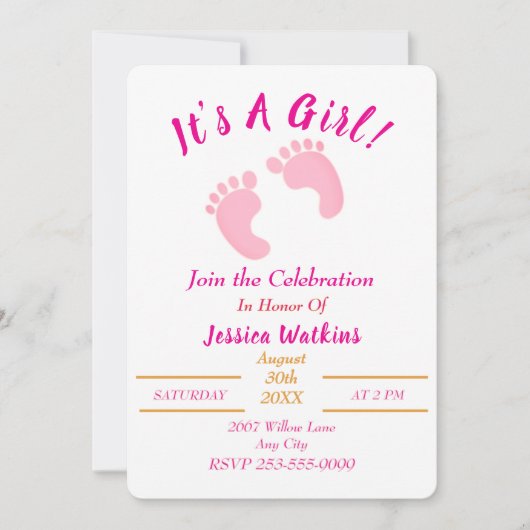 Niedlich ist es eine kleine, winzige Pink Feet Bab Einladung (Vorderseite)