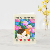 Niedlich Japanisch Calico Mike Neko Lucky Cat Birt Karte (Gelbe Blume)