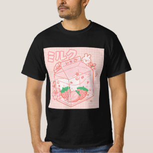 Niedlich Japanisch Kawaii Anime Ästhetik Pink Stra T-Shirt