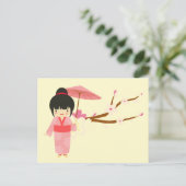 Niedlich-Japanisch-rosa Cherry Blossom Geisha Postkarte (Stehend Vorderseite)