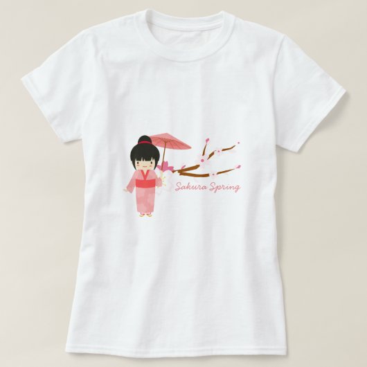 Niedlich-Japanisch-rosa Cherry Blossom Geisha T-Shirt (Design vorne)