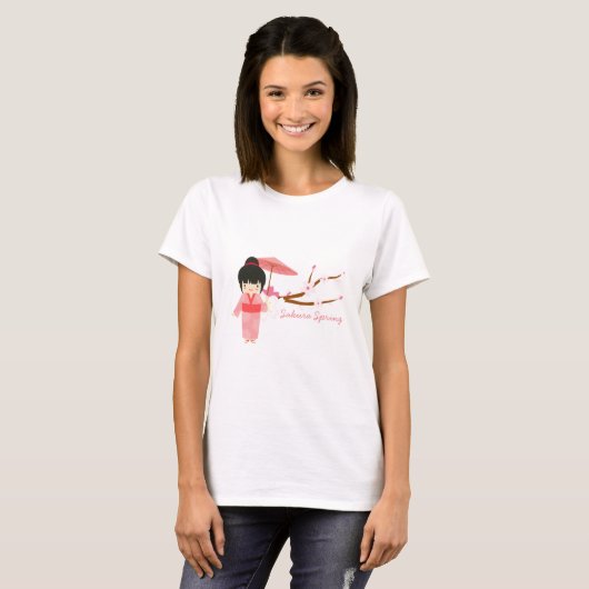 Niedlich-Japanisch-rosa Cherry Blossom Geisha T-Shirt (Vorne ganz)