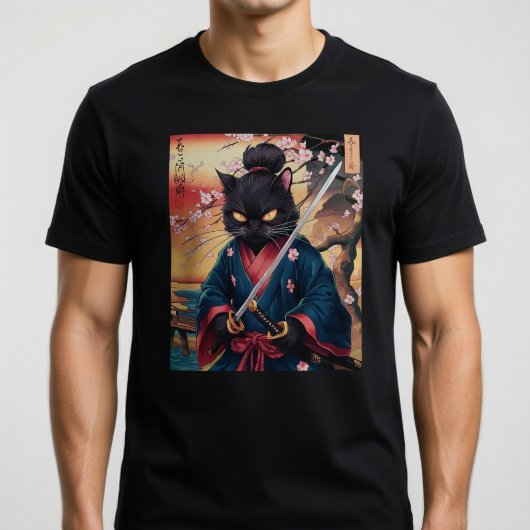 Niedlich Japanisch Samurai Cat T-Shirt