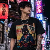 Niedlich Japanisch Samurai Cat T-Shirt
