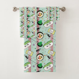 Niedlich Japanisch Sushi Lover Golfing Pattern Badhandtuch Set