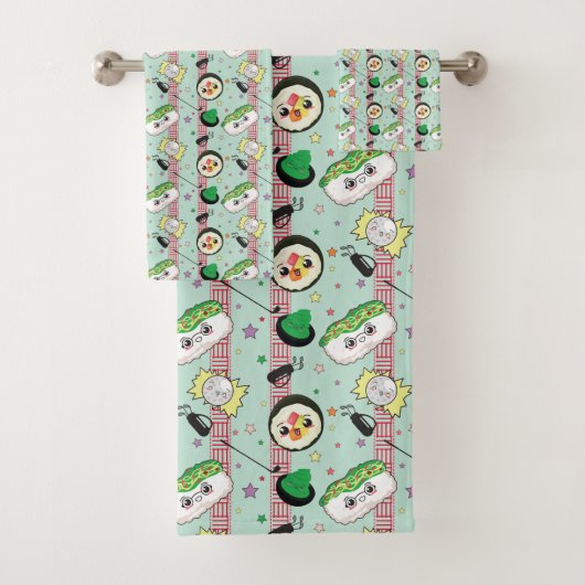 Niedlich Japanisch Sushi Lover Golfing Pattern Badhandtuch Set (Insitu)