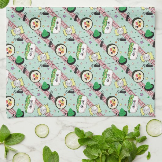 Niedlich Japanisch Sushi Lover Golfing Pattern Geschirrtuch (Gefaltet)