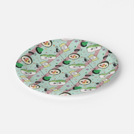 Niedlich Japanisch Sushi Lover Golfing Pattern Pappteller (Schrägansicht)