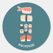 Niedlich Japanisch Sushi Personalisiert Runder Aufkleber (Vorderseite)