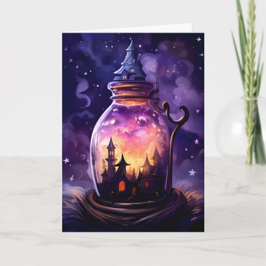 Niedlich Jar House Illustration Halloween Karte (Vorderseite)