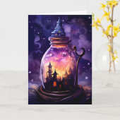 Niedlich Jar House Illustration Halloween Karte (Gelbe Blume)