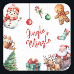 Niedlich Jingle und Mingle Christmas Quadratischer Aufkleber<br><div class="desc">Niedliche Jingle und Mingle Weihnachtsklammer</div>