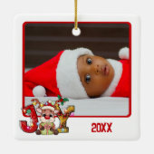 Niedlich Joy Reindeer 2 Foto Baby's 1. Weihnachten Keramikornament (Rückseite)