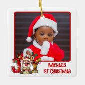 Niedlich Joy Reindeer 2 Foto Baby's 1. Weihnachten Keramikornament (Vorderseite)