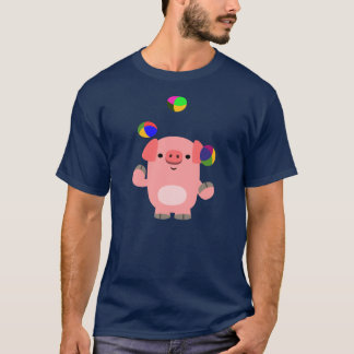 Niedlich Juggling Cartoon Pig T - Shirt