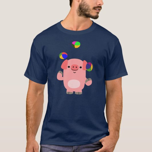 Niedlich Juggling Cartoon Pig T - Shirt (Vorderseite)