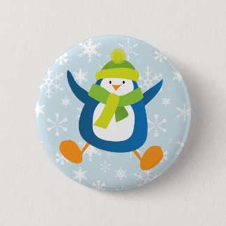 Niedlich Jumping Blue Pinguin Button / Button Abze
