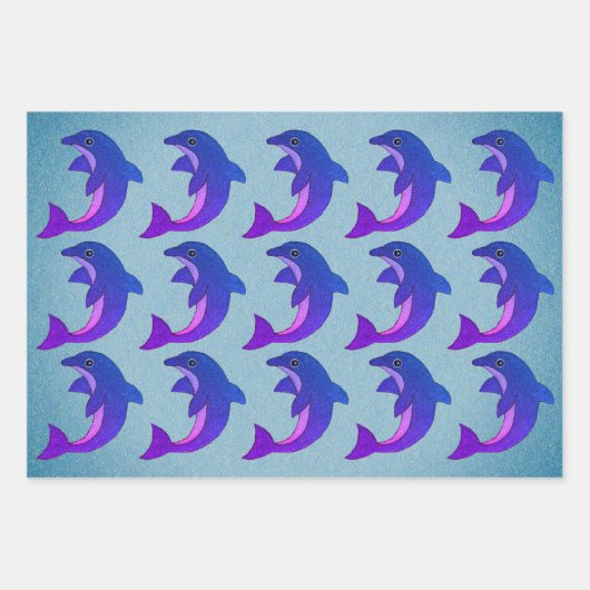 Niedlich Jumping Blue White Lila Green Delphine Geschenkpapier Set (Vorderseite 2)