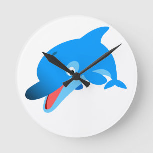 Niedlich Jumping Cartoon Dolphin Wall Clock Runde Wanduhr