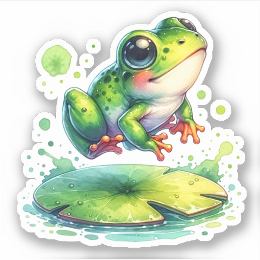 Niedlich Jumping Frog Whimsical Ai Art Aufkleber (Vorderseite)