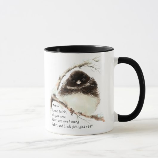 Niedlich Junco Bird, Scripture, Matt 11:28, Erholu Tasse (Rechts)