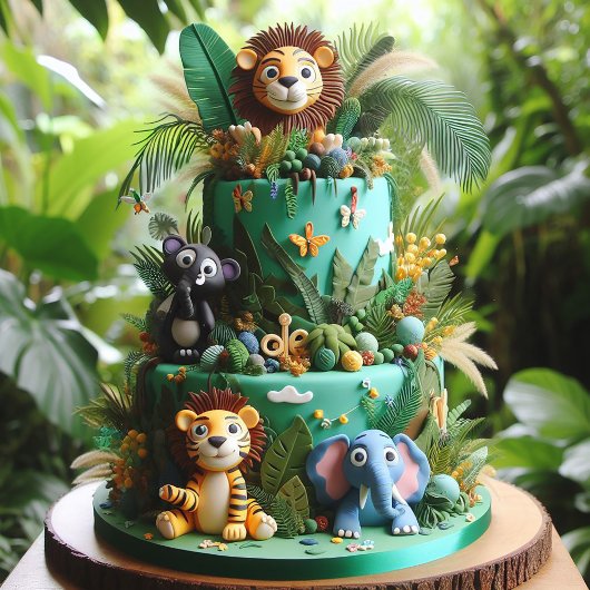 NIEDLICH JUNGLE THEMA KINDERGEBURTSTAG CAKE KARTE
