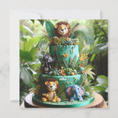 NIEDLICH JUNGLE THEMA KINDERGEBURTSTAG CAKE KARTE (Vorderseite)
