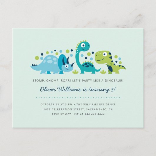 Niedlich Jurassic Dinosaurier Kids' Geburtstagspar Einladungspostkarte (Vorderseite)