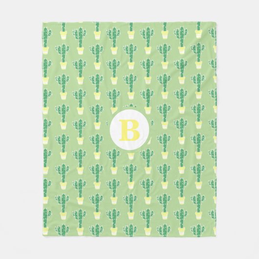 Niedlich Kakti Gelber Kaktus | Monogramm Fleecedecke (Vorderseite)