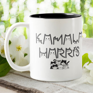 Niedlich Kamala Harris Cat Schriftart Typografie W Zweifarbige Tasse