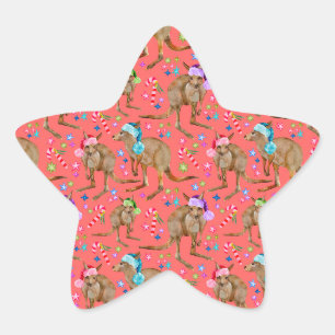 Niedlich Kangaroo Weihnachtsrosa Stern-Aufkleber