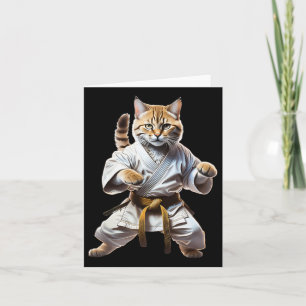 Niedlich Karate Cat Fighting Cartoon Illustration Karte