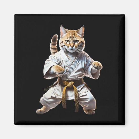 Niedlich Karate Cat Fighting Cartoon Illustration Magnet (Vorne)