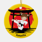 Niedlich Karate Girl Personalisiert Kids Name Weih Keramik Ornament (Vorne)