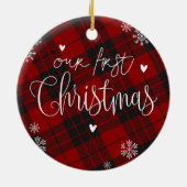 Niedlich Kariertes Verlobt Erstes Weihnachten Keramik Ornament (Hinten)