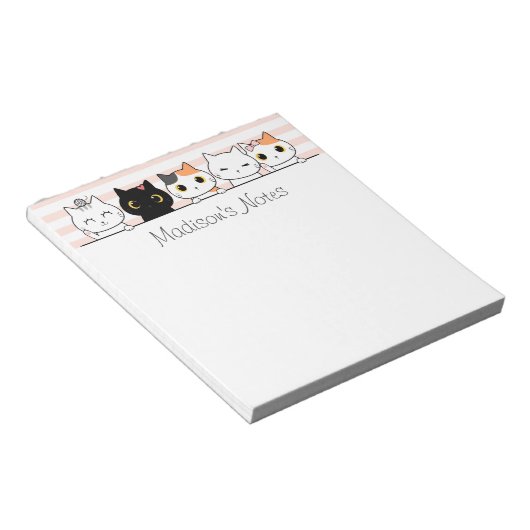 Niedlich Katzen Personalisiert Notizblock (angewinkelt)